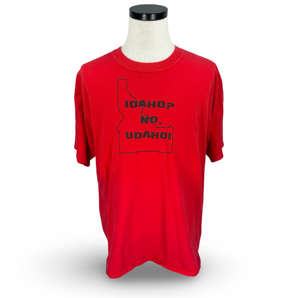Vintage Idaho No Udaho T-Shirt Men’s XL Red Graphic Print Short Sleeve Joke Y2K - Picture 1 of 8